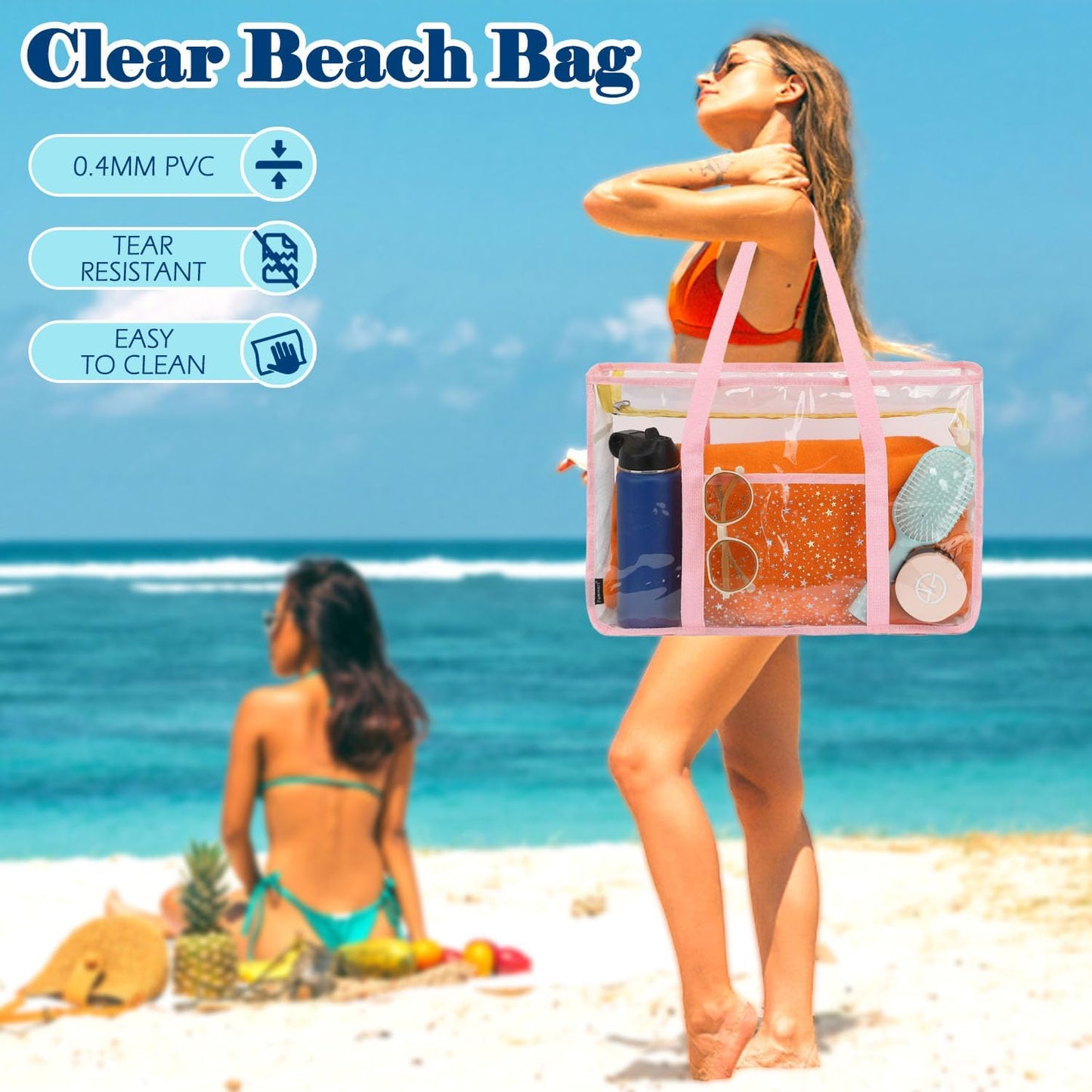 Buy 1, Get 1 FREE – Extra Large Clear Mesh Beach Tote with 8 Pockets – ClearWave