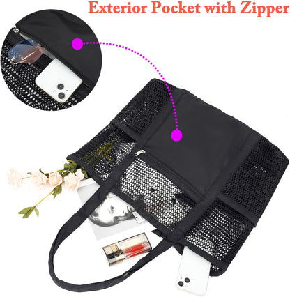 Buy 1, Get 1 FREE – Extra Large Clear Mesh Beach Tote with 8 Pockets – ClearWave