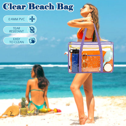 Buy 1, Get 1 FREE – Extra Large Clear Mesh Beach Tote with 8 Pockets – ClearWave