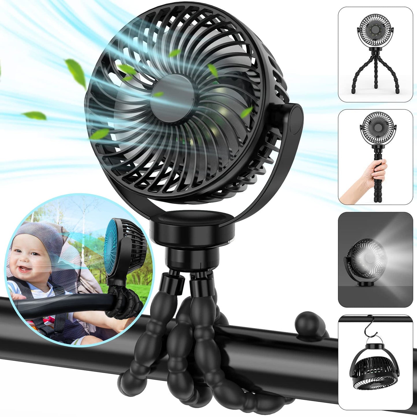 Portable Stroller Fan with 8000mAh Battery