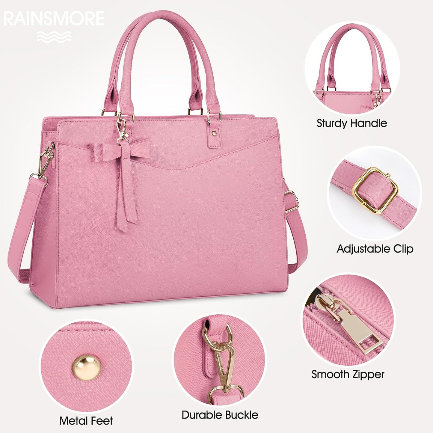 Waterproof PU Leather Laptop Tote Bag with Multi-Pocket Design for Women