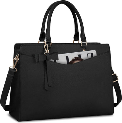 Waterproof PU Leather Laptop Tote Bag with Multi-Pocket Design for Women