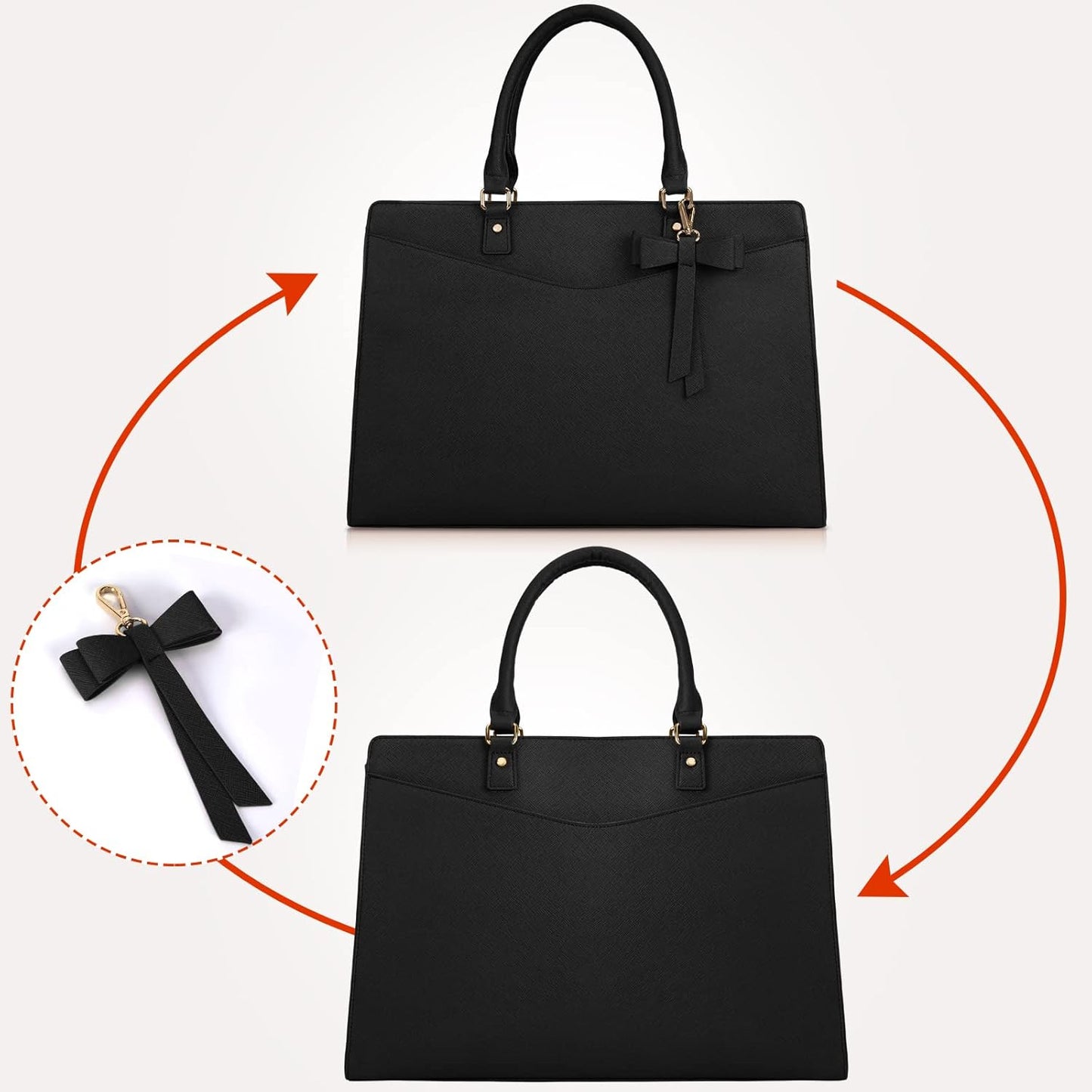 Waterproof PU Leather Laptop Tote Bag with Multi-Pocket Design for Women