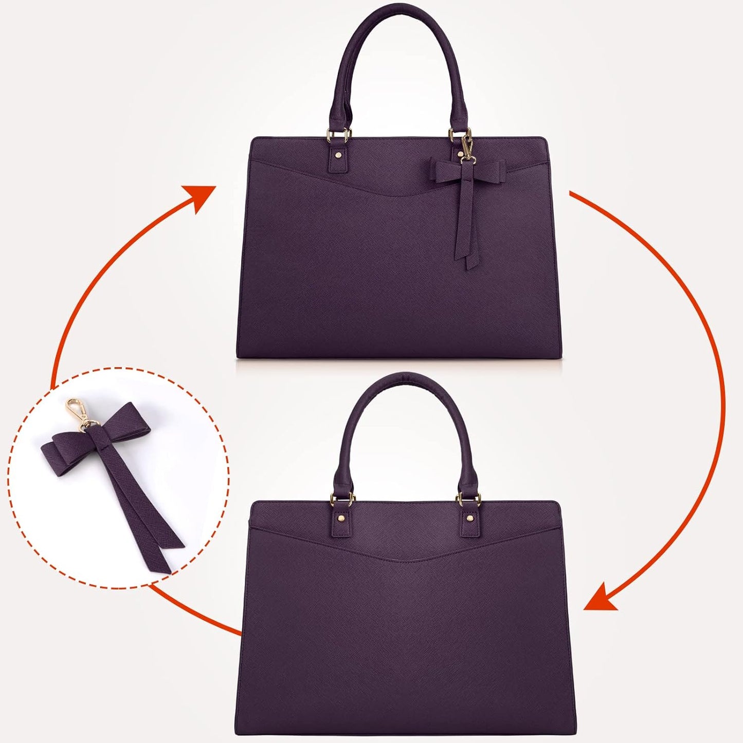 Waterproof PU Leather Laptop Tote Bag with Multi-Pocket Design for Women