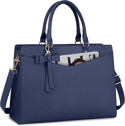 Waterproof PU Leather Laptop Tote Bag with Multi-Pocket Design for Women