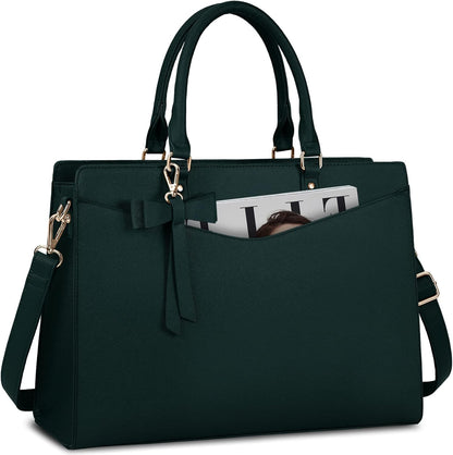 Waterproof PU Leather Laptop Tote Bag with Multi-Pocket Design for Women
