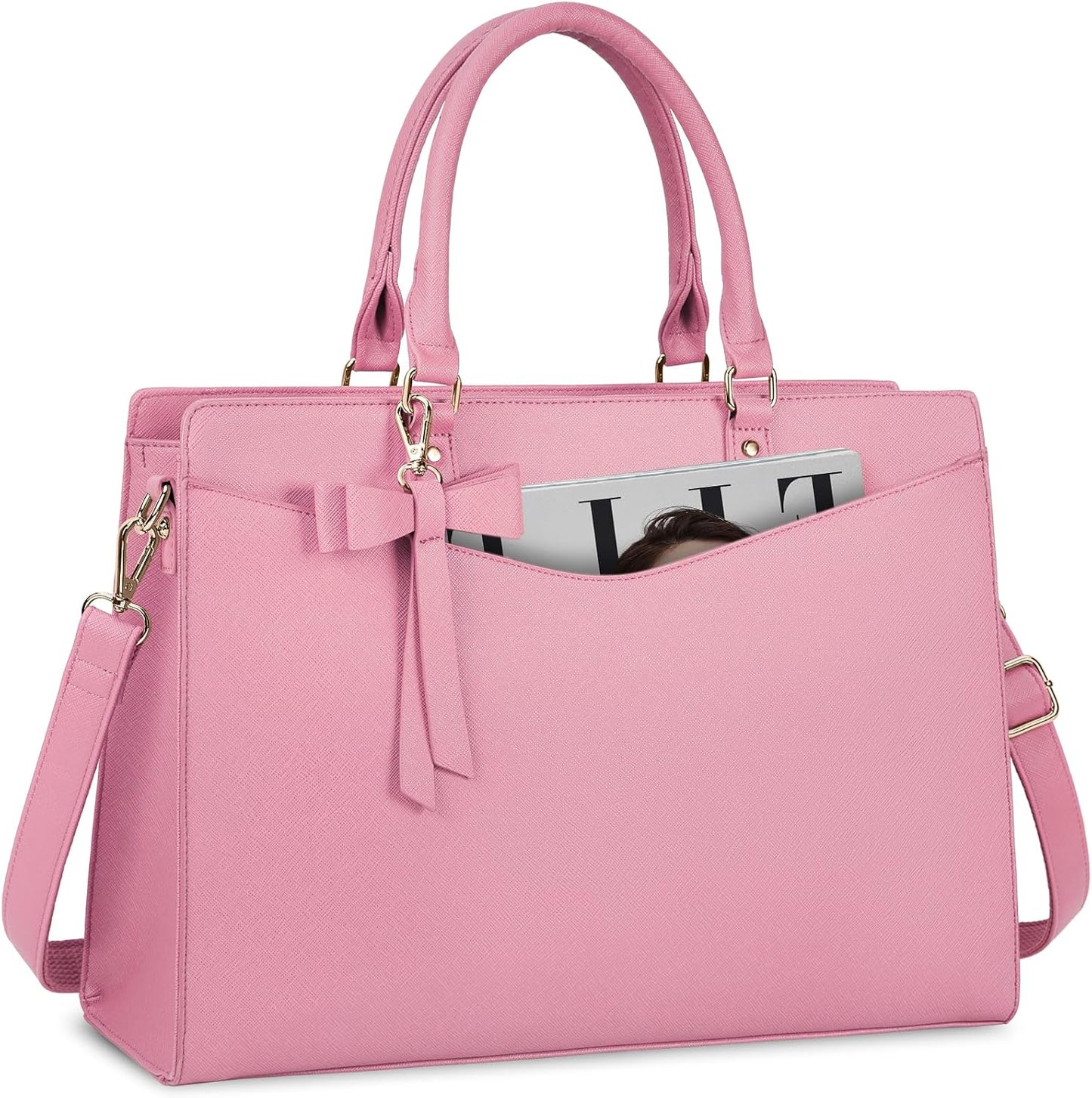 Waterproof PU Leather Laptop Tote Bag with Multi-Pocket Design for Women