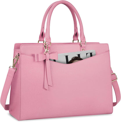 Waterproof PU Leather Laptop Tote Bag with Multi-Pocket Design for Women