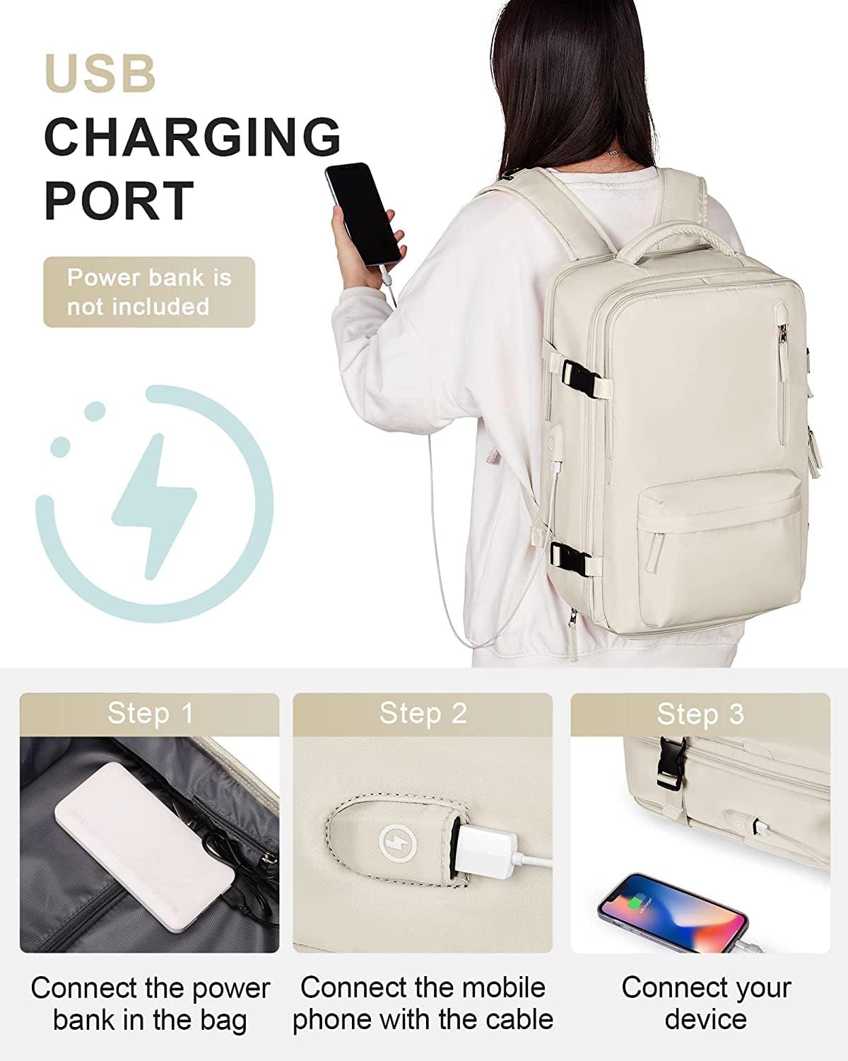 40L Waterproof Travel Backpack with Shoe Compartment & USB Port – 14” Laptop Fit