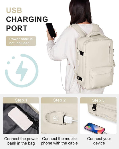 40L Waterproof Travel Backpack with Shoe Compartment & USB Port – 14” Laptop Fit