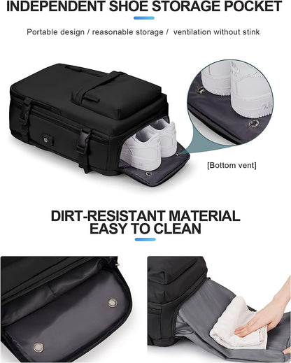 40L Waterproof Travel Backpack with Shoe Compartment & USB Port – 14” Laptop Fit