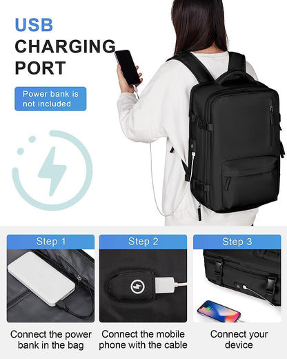 40L Waterproof Travel Backpack with Shoe Compartment & USB Port – 14” Laptop Fit
