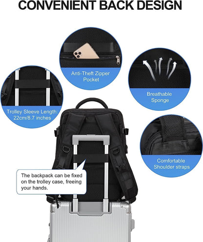 40L Waterproof Travel Backpack with Shoe Compartment & USB Port – 14” Laptop Fit