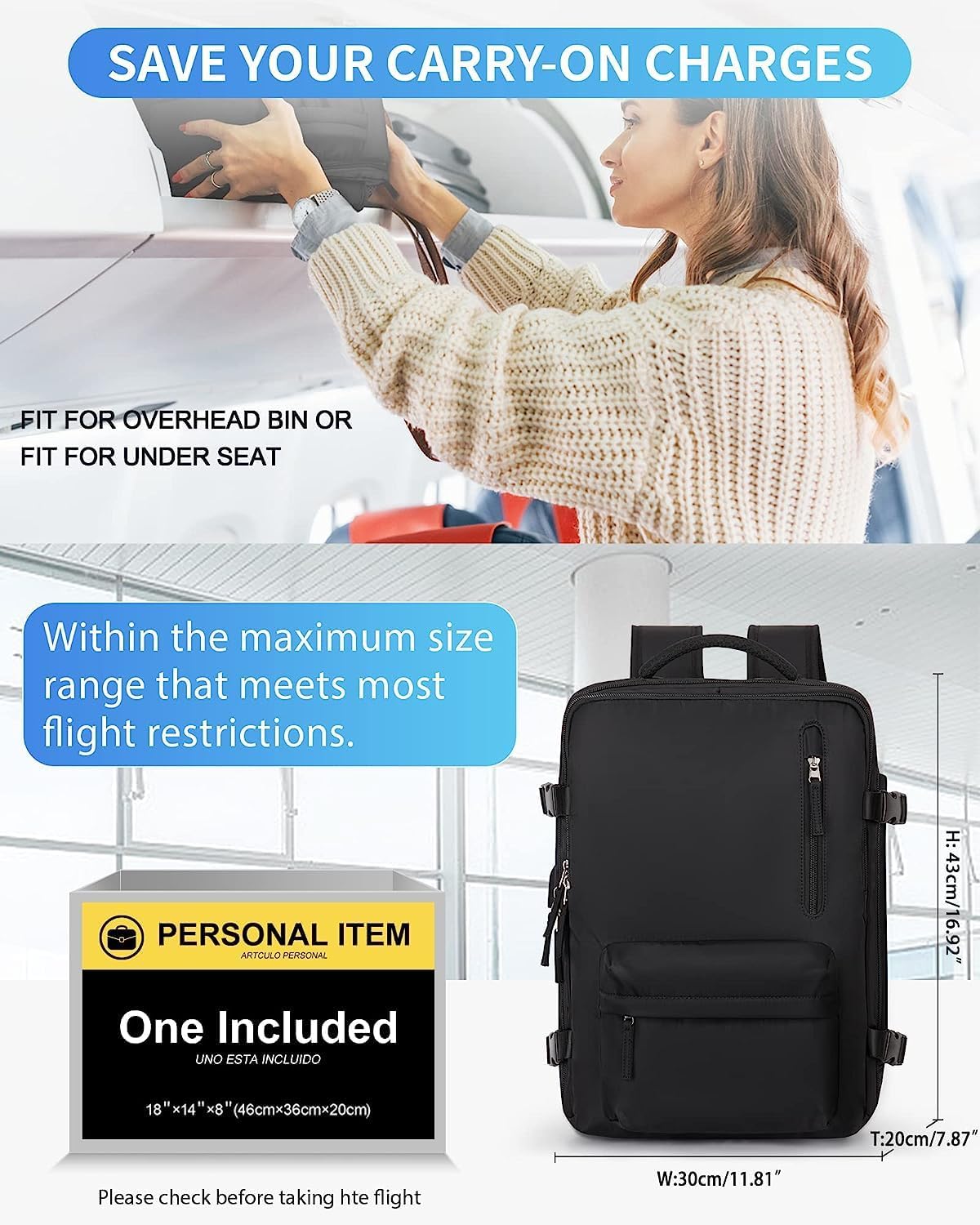 40L Waterproof Travel Backpack with Shoe Compartment & USB Port – 14” Laptop Fit