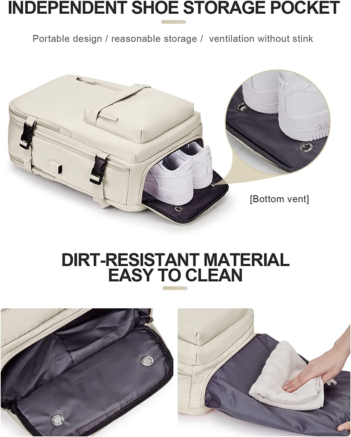 40L Waterproof Travel Backpack with Shoe Compartment & USB Port – 14” Laptop Fit