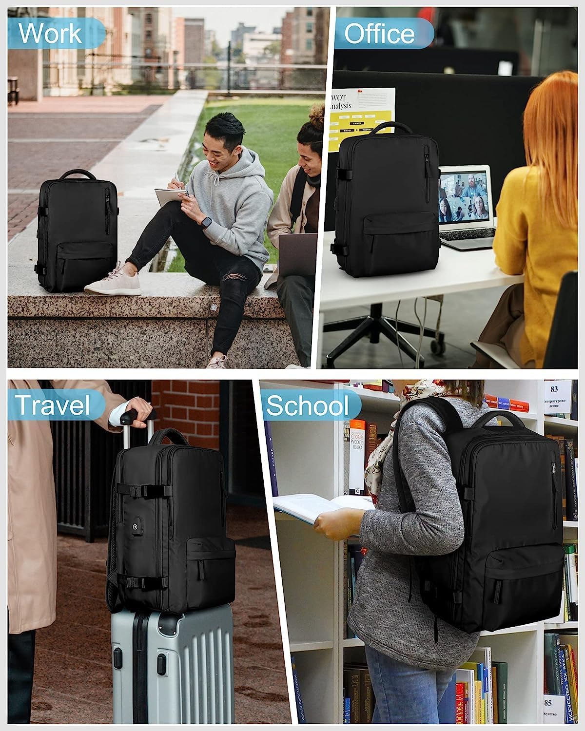 40L Waterproof Travel Backpack with Shoe Compartment & USB Port – 14” Laptop Fit