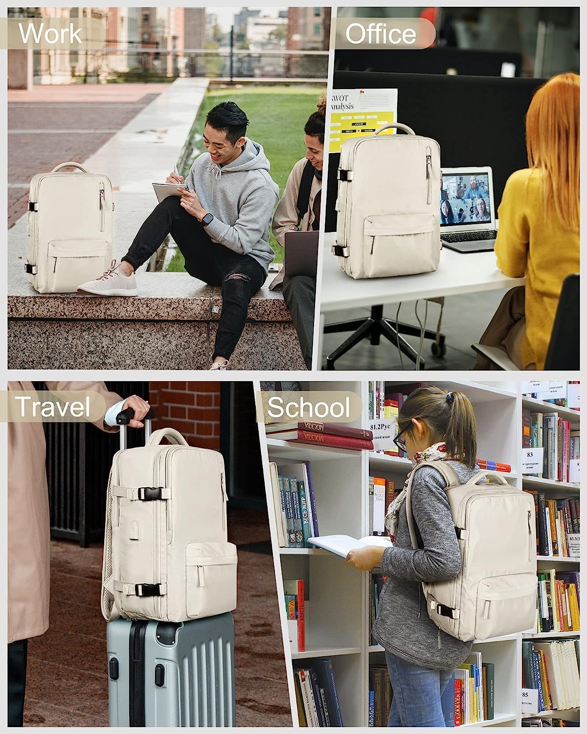 40L Waterproof Travel Backpack with Shoe Compartment & USB Port – 14” Laptop Fit
