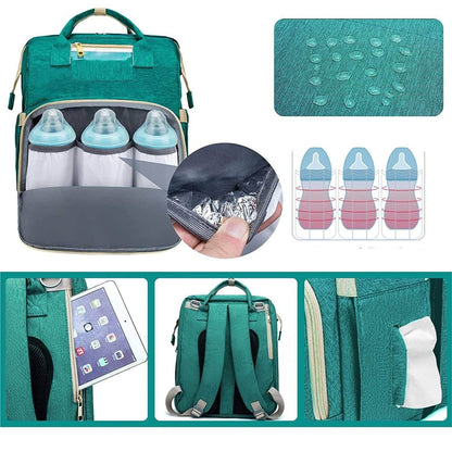 Convertible Baby Nappy Backpack with Foldable Bassinet – Waterproof Multi-Pocket Design