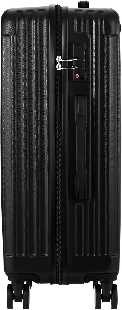 Large Hard-Shell Luggage with 360° Wheels and TSA Lock – Black Stripe