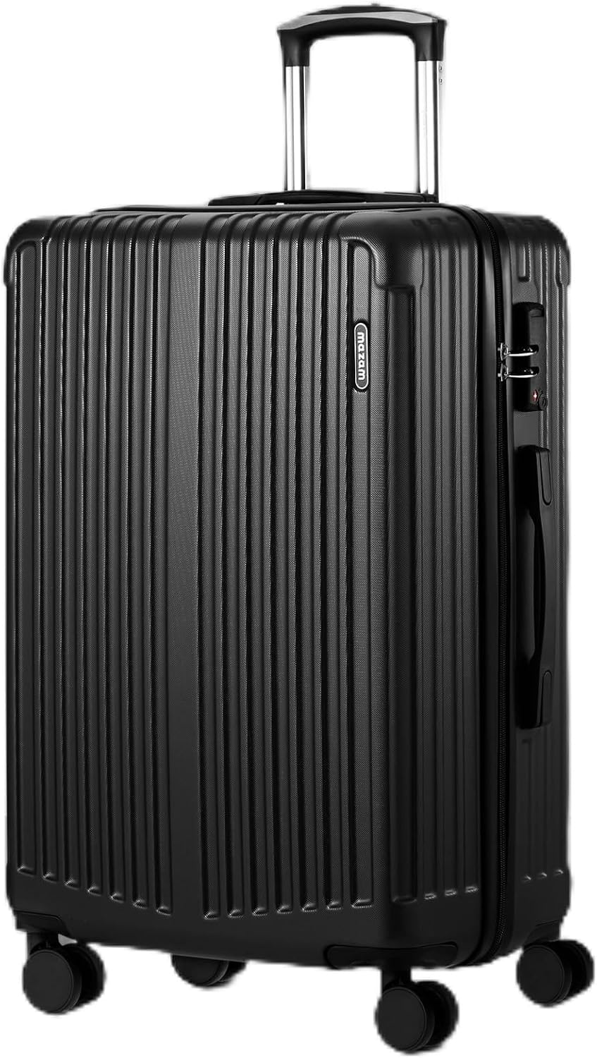 Large Hard-Shell Luggage with 360° Wheels and TSA Lock – Black Stripe