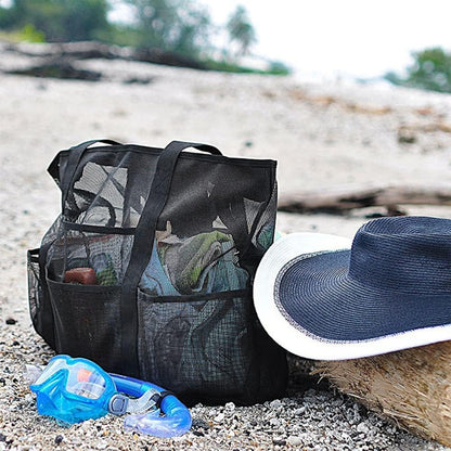 Foldable Mesh Beach Tote with 9 Pockets for Family Days