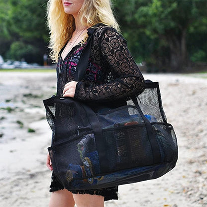 Foldable Mesh Beach Tote with 9 Pockets for Family Days