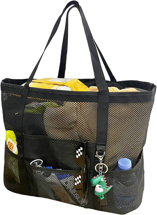 Foldable Mesh Beach Tote with 9 Pockets for Family Days