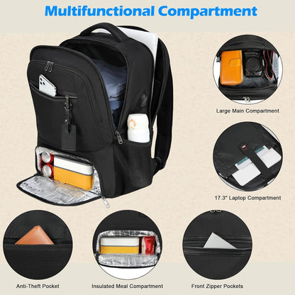 Waterproof Laptop & Lunch Backpack with USB Port – Multi-Compartment Travel Bag