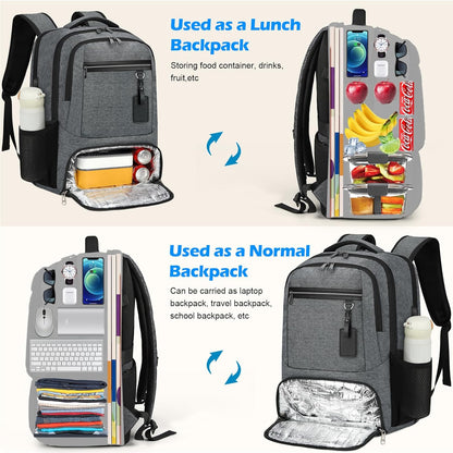 Waterproof Laptop & Lunch Backpack with USB Port – Multi-Compartment Travel Bag