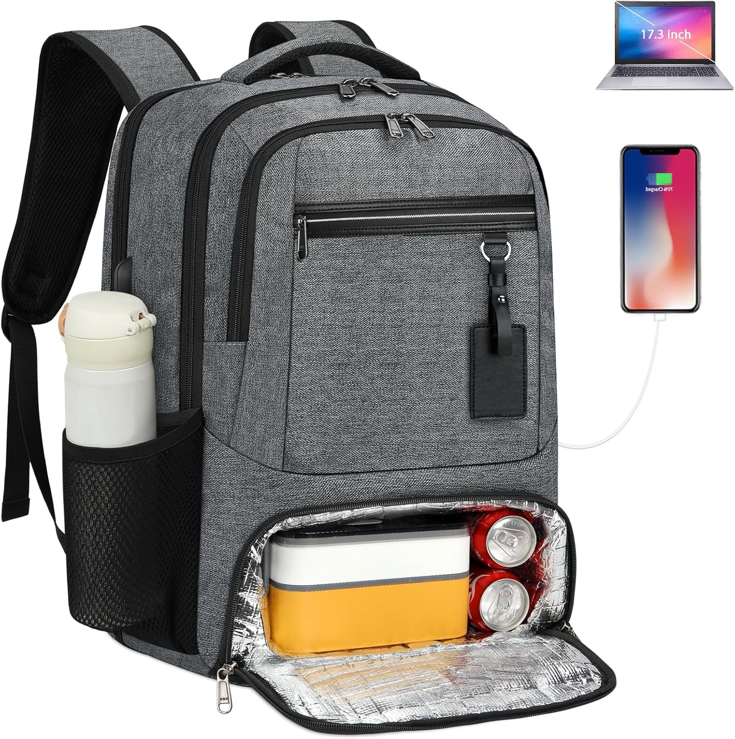Waterproof Laptop & Lunch Backpack with USB Port – Multi-Compartment Travel Bag