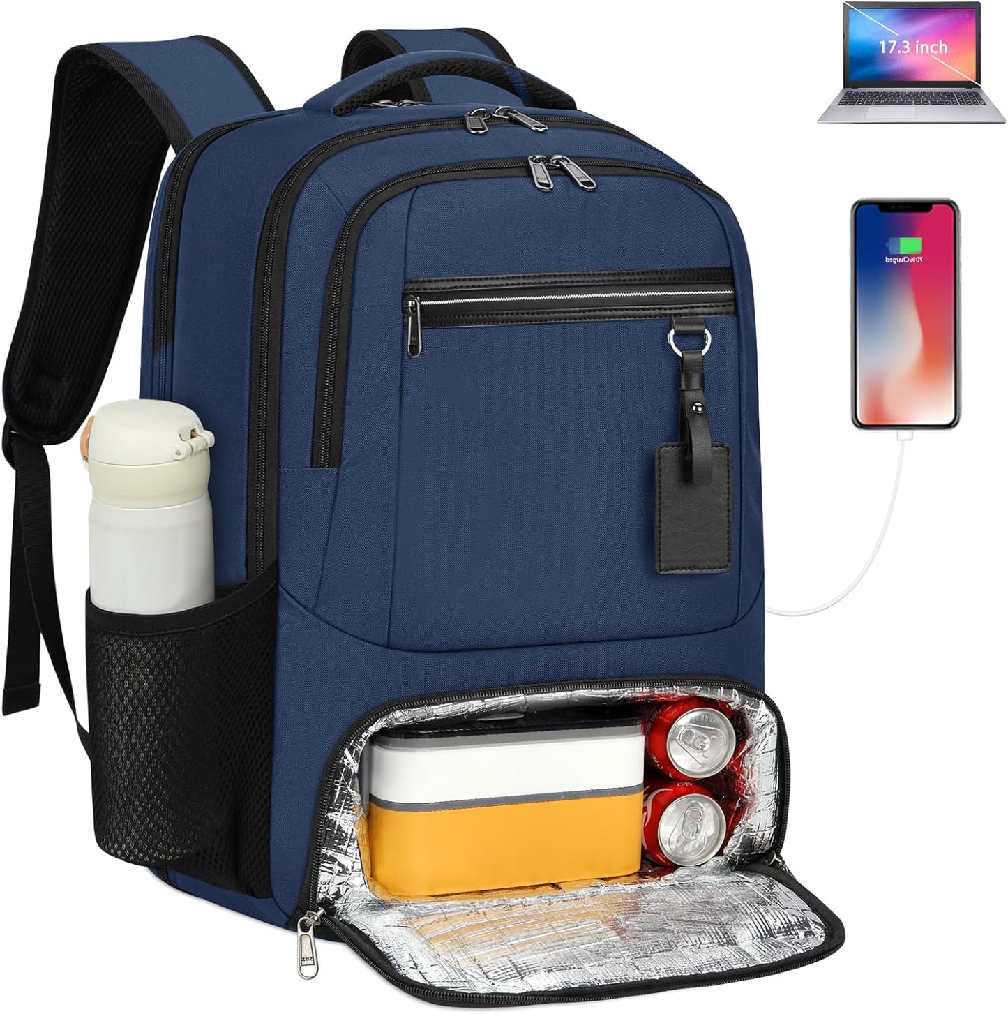 Waterproof Laptop & Lunch Backpack with USB Port – Multi-Compartment Travel Bag