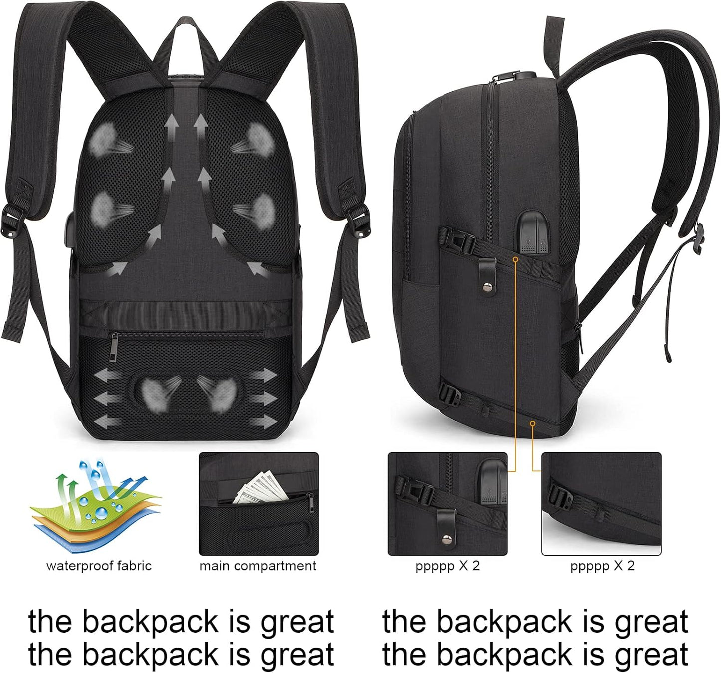 Extra Large Anti-Theft Laptop & Travel Backpack with USB Port – 30–50L