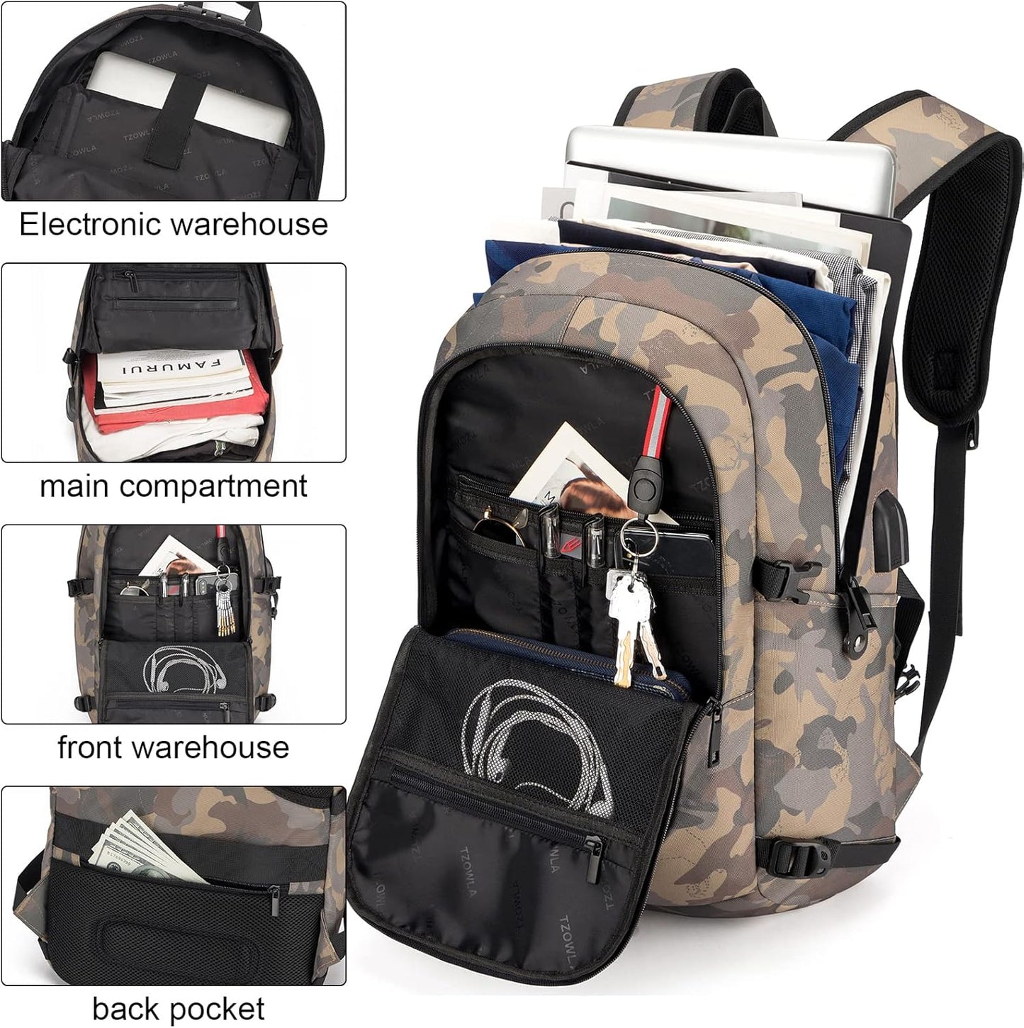 Extra Large Anti-Theft Laptop & Travel Backpack with USB Port – 30–50L