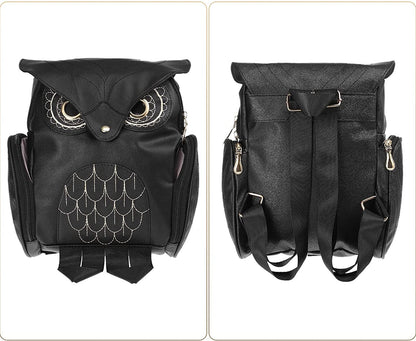 PU Leather Owl Print Backpack for Women – Multi-Pocket Design