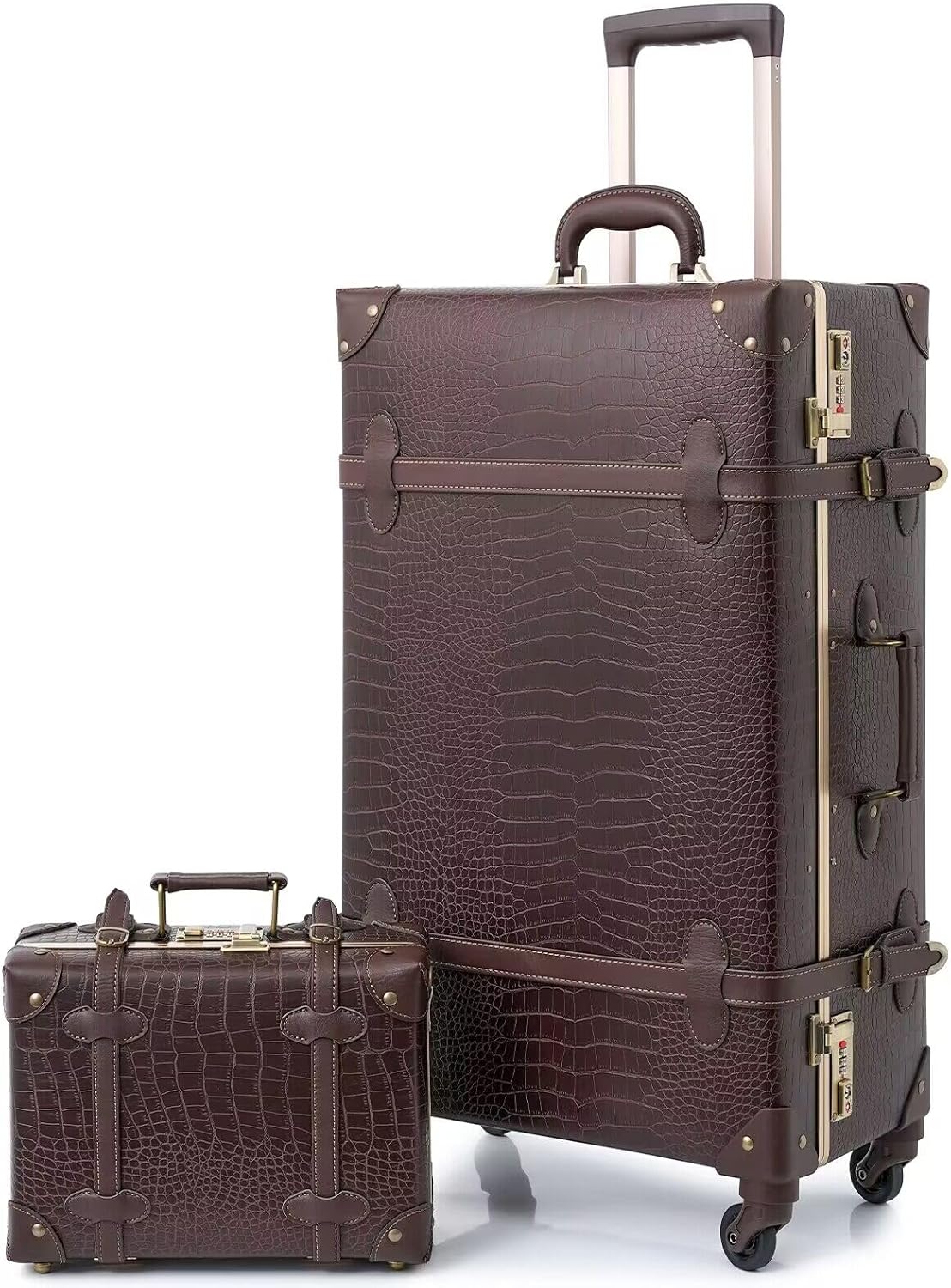 AA OUT OF STOCK 2-Piece Vintage-Inspired Luggage Set with Spinner Wheels and Protective Cover
