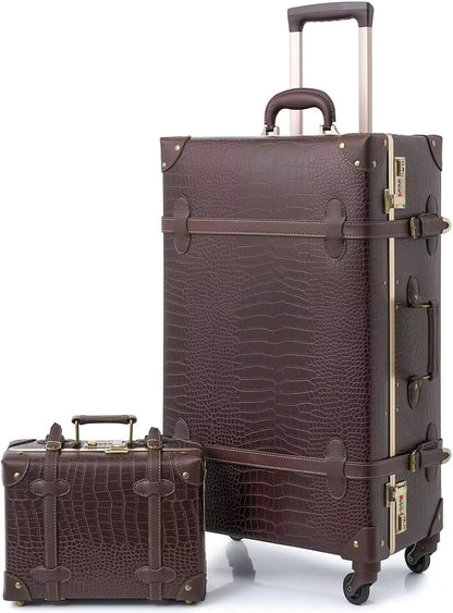 AA OUT OF STOCK 2-Piece Vintage-Inspired Luggage Set with Spinner Wheels and Protective Cover