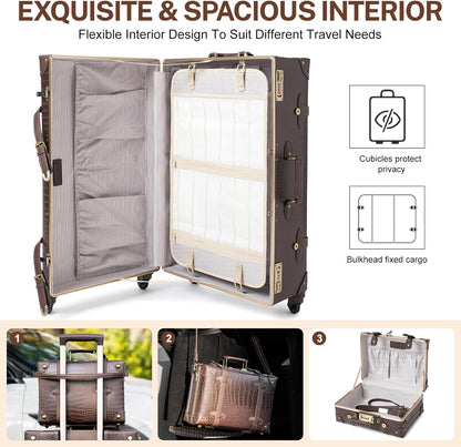 AA OUT OF STOCK 2-Piece Vintage-Inspired Luggage Set with Spinner Wheels and Protective Cover