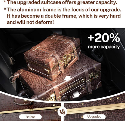 AA OUT OF STOCK 2-Piece Vintage-Inspired Luggage Set with Spinner Wheels and Protective Cover