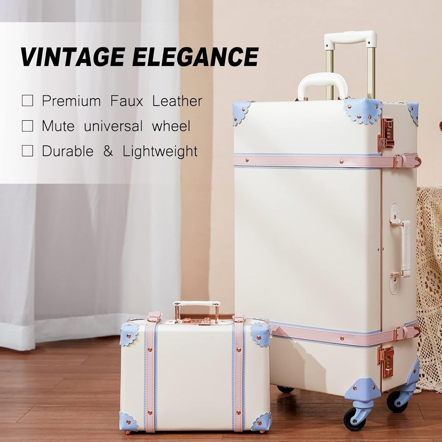 AA OUT OF STOCK 2-Piece Vintage-Inspired Luggage Set with Spinner Wheels and Protective Cover