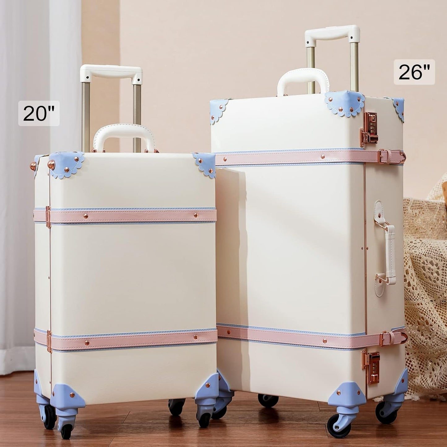 AA OUT OF STOCK 2-Piece Vintage-Inspired Luggage Set with Spinner Wheels and Protective Cover