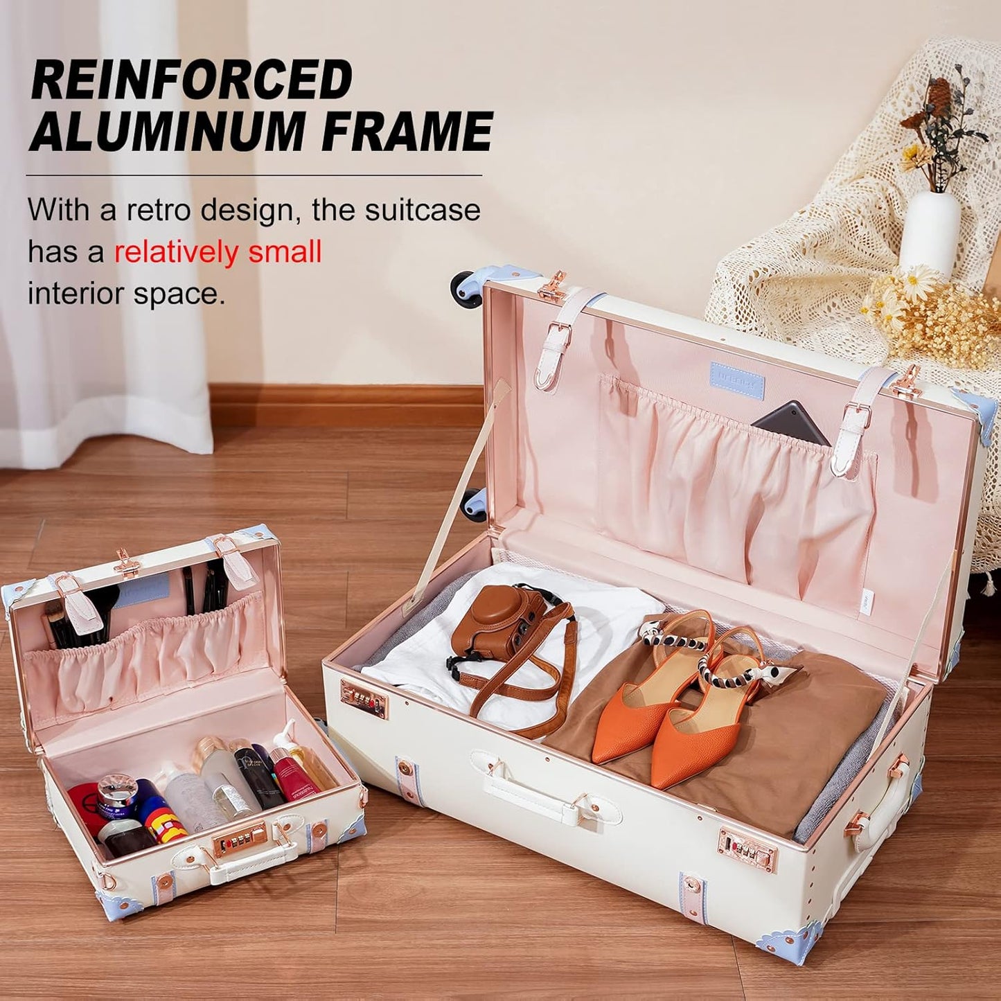 AA OUT OF STOCK 2-Piece Vintage-Inspired Luggage Set with Spinner Wheels and Protective Cover