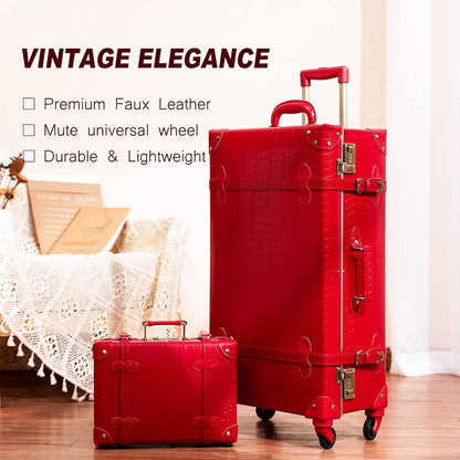 AA OUT OF STOCK 2-Piece Vintage-Inspired Luggage Set with Spinner Wheels and Protective Cover