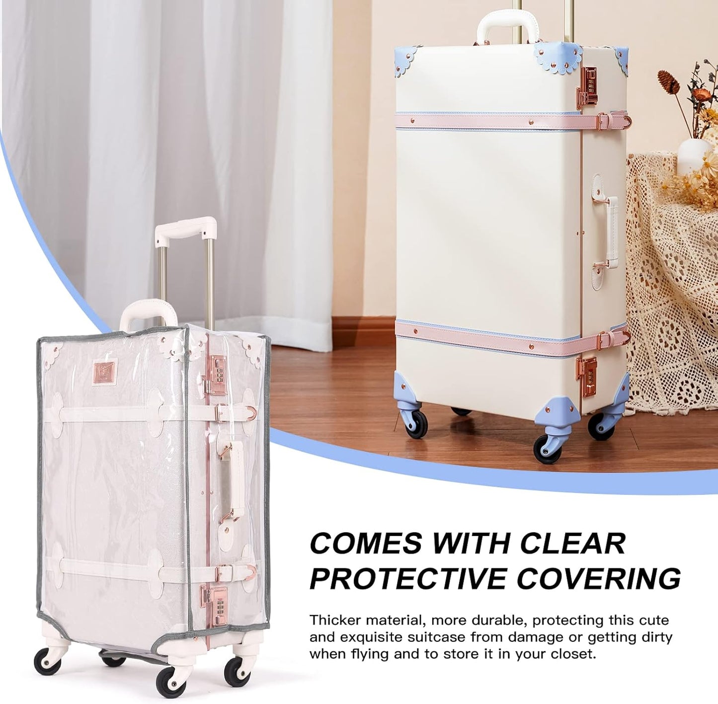 AA OUT OF STOCK 2-Piece Vintage-Inspired Luggage Set with Spinner Wheels and Protective Cover