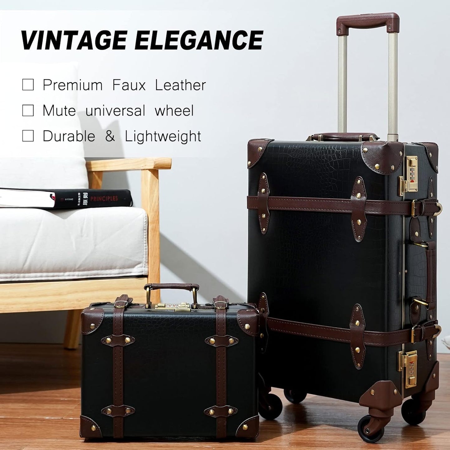 AA OUT OF STOCK 2-Piece Vintage-Inspired Luggage Set with Spinner Wheels and Protective Cover