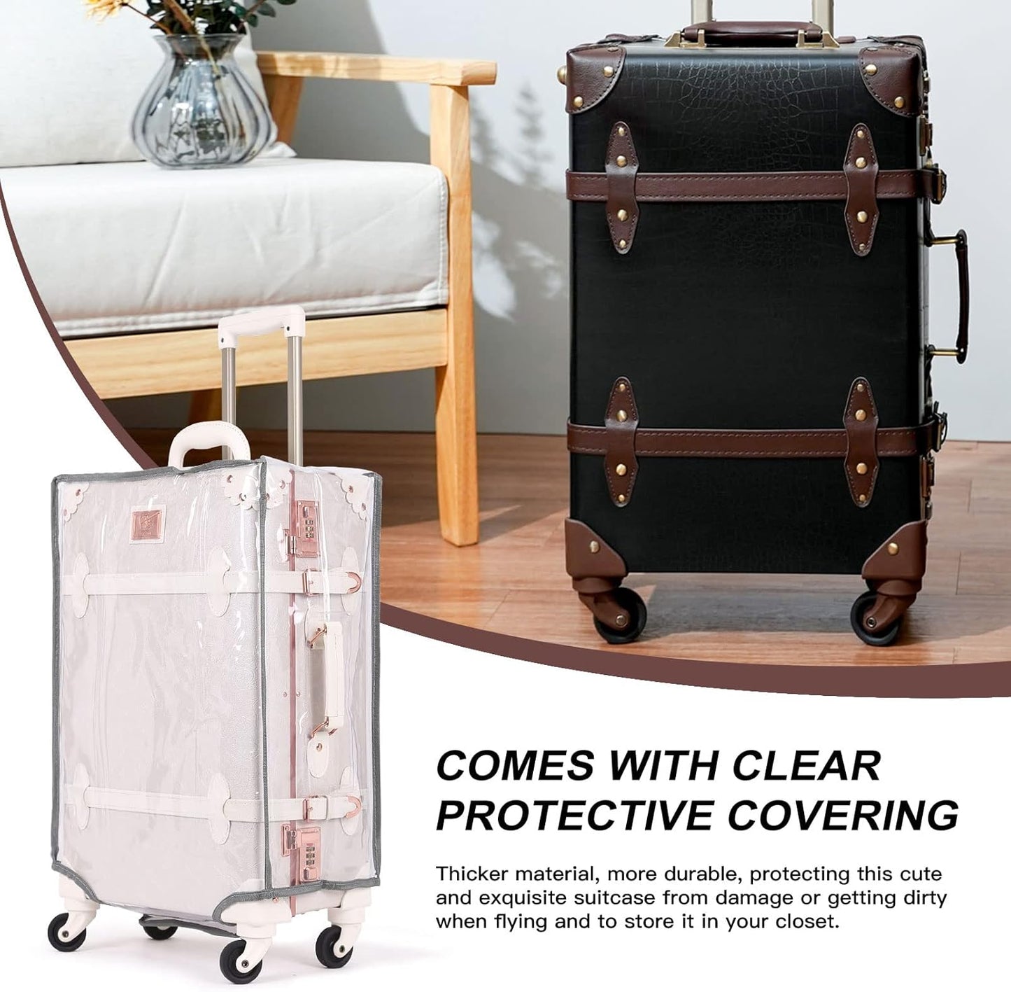 AA OUT OF STOCK 2-Piece Vintage-Inspired Luggage Set with Spinner Wheels and Protective Cover