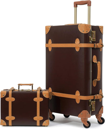 AA OUT OF STOCK 2-Piece Vintage-Inspired Luggage Set with Spinner Wheels and Protective Cover