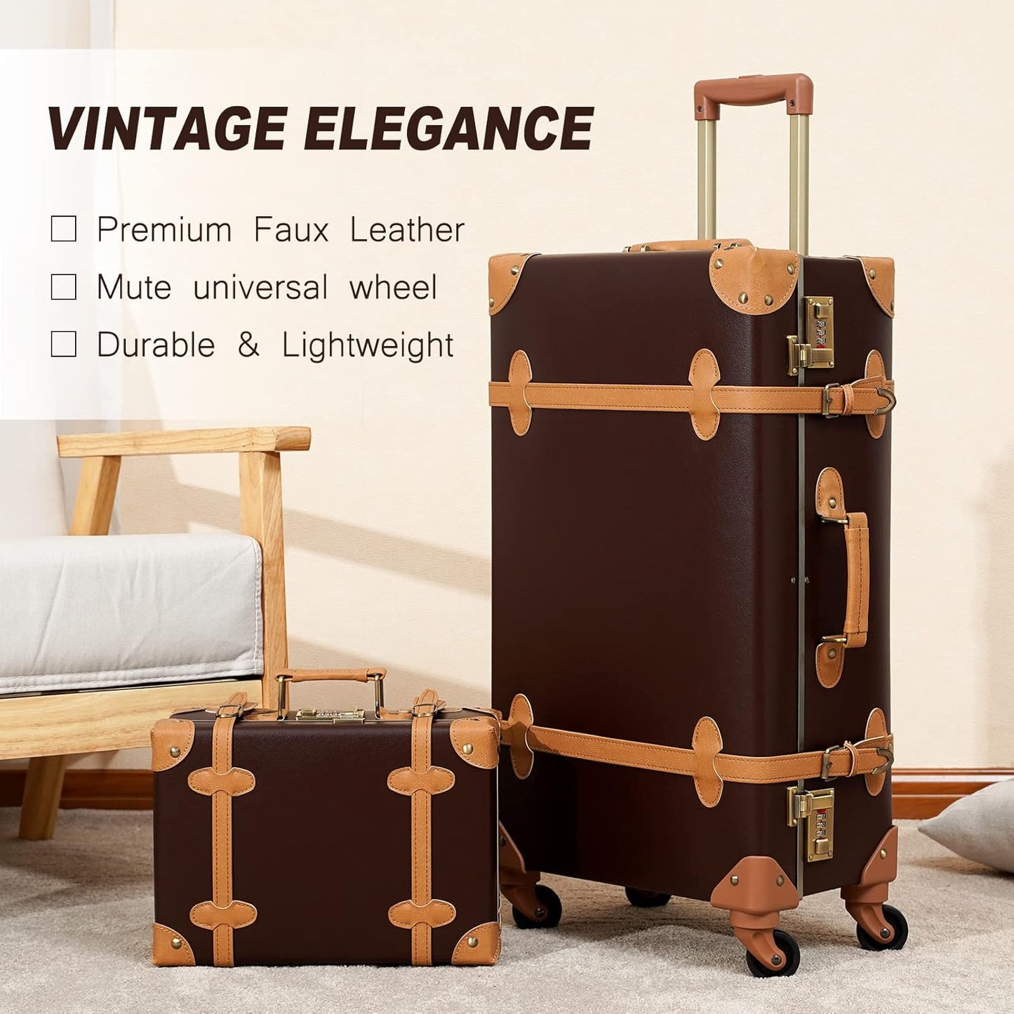 AA OUT OF STOCK 2-Piece Vintage-Inspired Luggage Set with Spinner Wheels and Protective Cover
