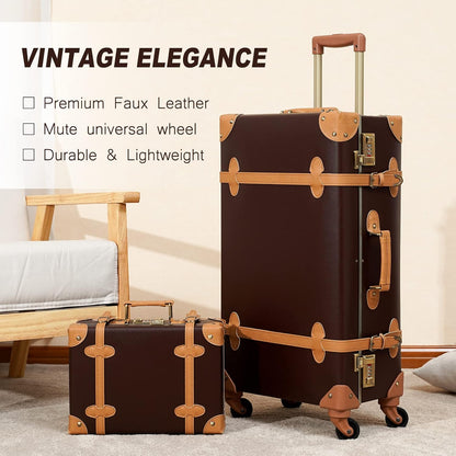 AA OUT OF STOCK 2-Piece Vintage-Inspired Luggage Set with Spinner Wheels and Protective Cover