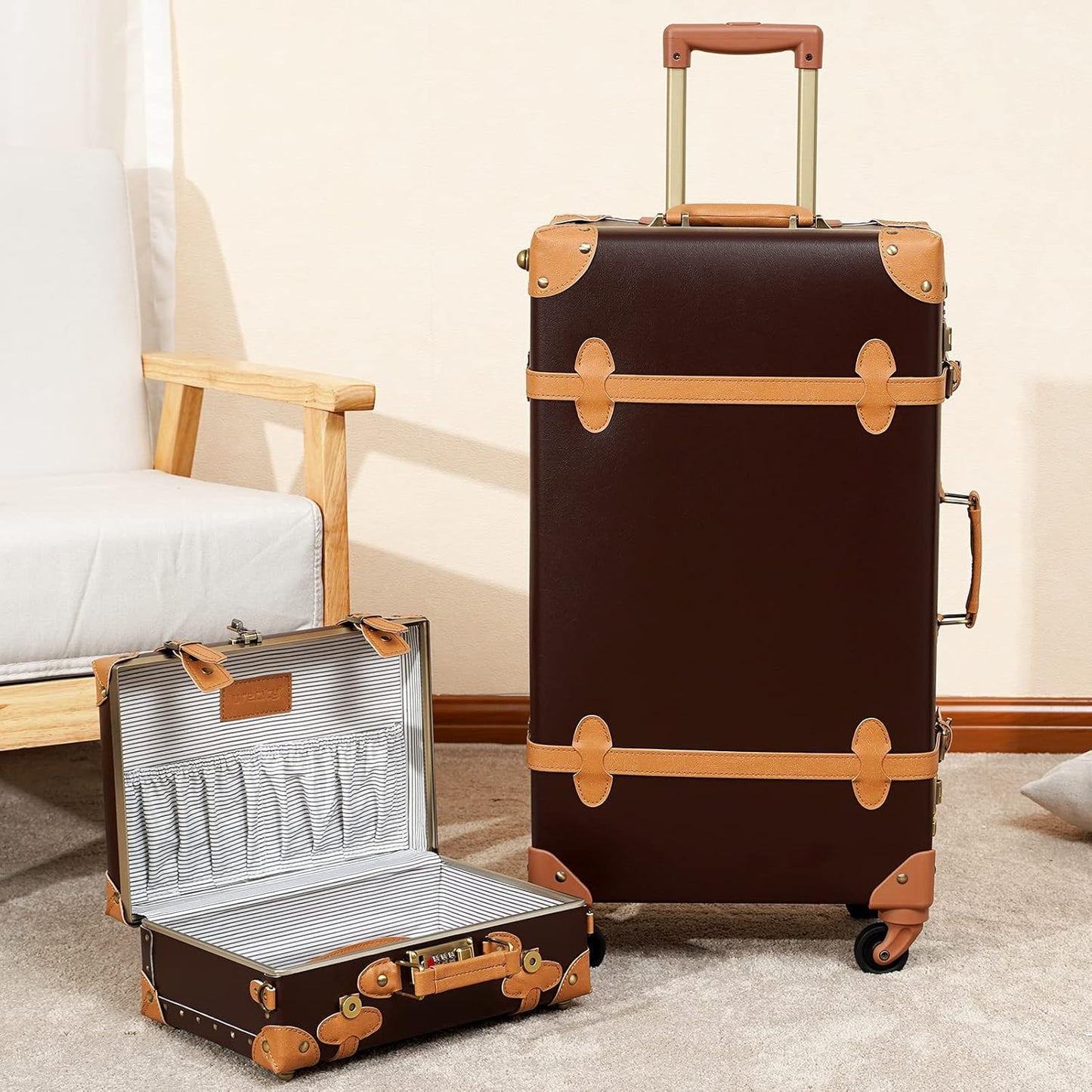 AA OUT OF STOCK 2-Piece Vintage-Inspired Luggage Set with Spinner Wheels and Protective Cover