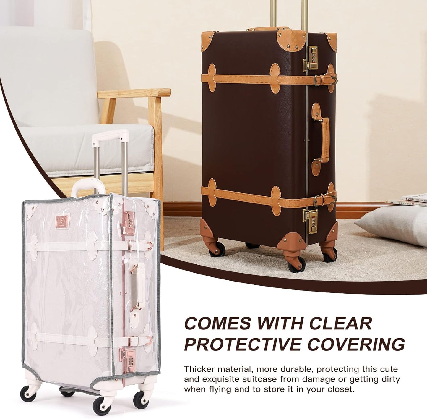 AA OUT OF STOCK 2-Piece Vintage-Inspired Luggage Set with Spinner Wheels and Protective Cover